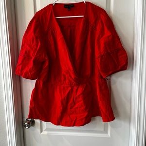 Lane Bryant red double breasted peasant top with eyelet detail on sleeves
